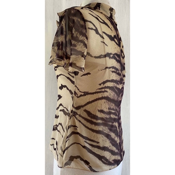 ELIE TAHARI xs Animal Print Silk Chiffon Ruffle Blouse + Camisole 2 Pc Set EUC - Picture 5 of 12